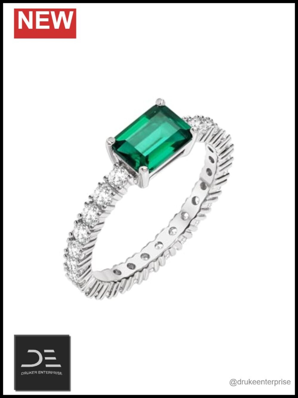 18K Gold Plated Silver Ring 1.75 CTTW Emerald Cut Lab Grown Emerald Sizes 4-10